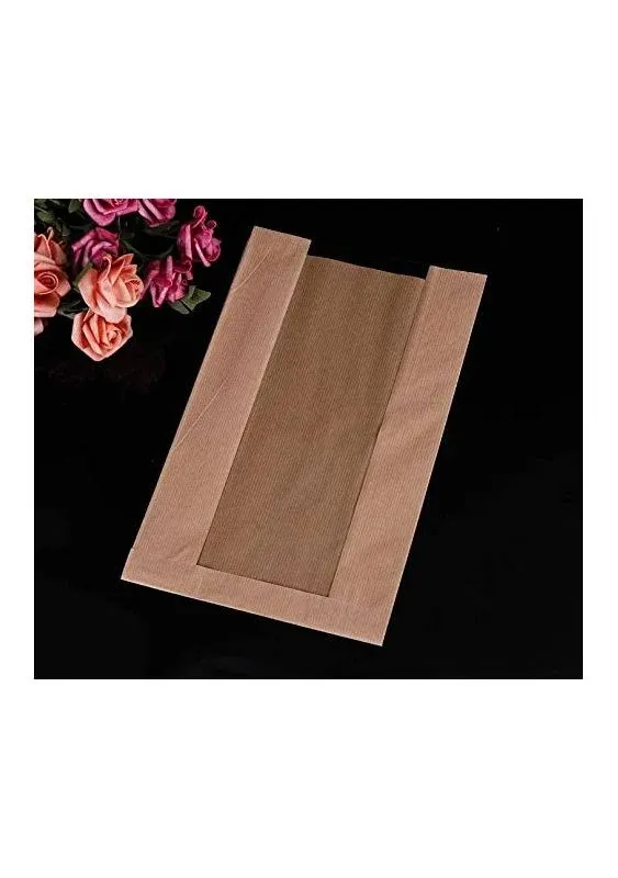 100 Kraft Paper Bread Loaf Bags with Window, Label Seal, 14'' x 8.3'' x 3.5''