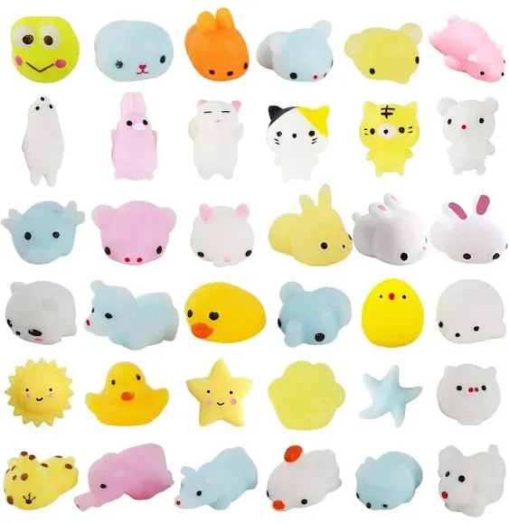 KIDDYCOLOR 50 Pack Mochi Squishy Toys, Kawaii Animal Squishies Toy Set for Kids, Mini Soft Stress Relief Toys for Easter Party Favors, Birthday Gift,