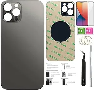 12 Pro Max Back Glass Replacement for iPhone 12pro Max Back Cover Glass (6.7 Inch) with Pre-Installed Tape +Installation Instruction + Repair Tools+ Screen Protector (Silver)