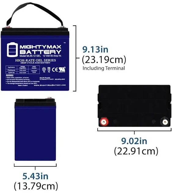 Mighty Max Battery 12V 55AH Gel Battery for Power Boat Pontoon Electric Trolling Motor