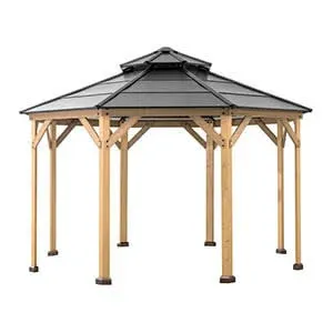 Sunjoy 13 ft. x 13 ft. Cedar Framed Octagon Gazebo with Black Steel 2-Tier Hardtop Roof