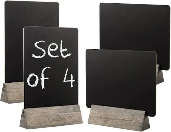 MyGift Set of 4 Tabletop Dual Sided Chalkboard Signs with Vintage Gray Solid Wood Base, Decorative Wedding Table Place Card Signage, Rustic Small Kitchen Countertop Memo Board