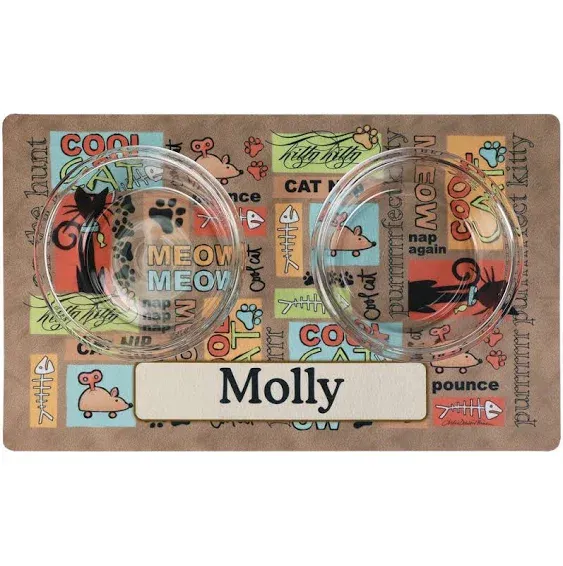 Drymate Personalized Pet Bowl Placemat, Custom Dog & Cat Food Feeding Mat - Absorbent Fabric, Waterproof Backing - Machine Washable/Durable (USA Made) (12" x 20") (Linen Black)