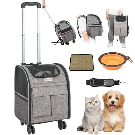 VEVOR Airline Approved Pet Carrier with Wheels, Expandable Rolling Cat Dog Carrier for Medium Dogs and Cats Under 25LBS, Pet Travel Carrier on Wheels with Upgraded Wheels and Telescopic Handle