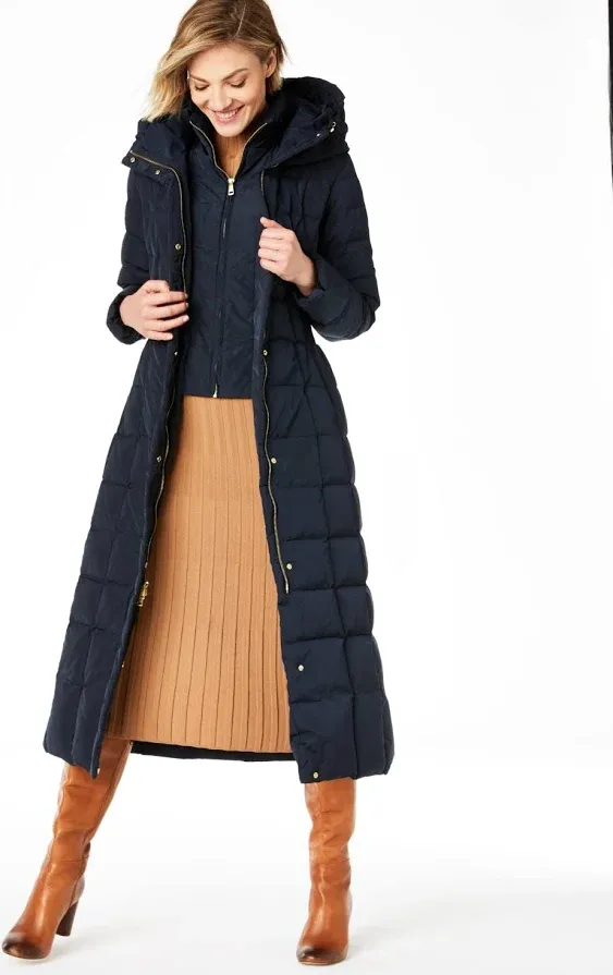 Cole Haan Women's Taffeta Quilted Long Down Coat