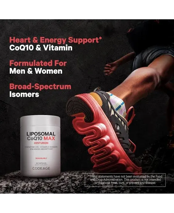 Codeage Liposomal CoQ10 Max Supplement - 250 mg Coenzyme Q10 with Vitamin E Isomers Tocopherols - 60ct