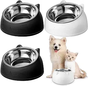 4 Pcs Raised Cat Food Bowls Stainless Steel Cat Bowl Tilted 15° Elevated Cat Bowls Non Spill Kitten Puppy Food Bowl Slanted Dog Bowl Elevated Dish for Pets Dog Feeder Feeding Bowl for Cat (6.76oz)