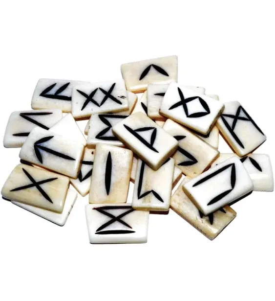 Casting Magic Water Buffalo Bone 25 Piece Elder Futhark Rune Stone Set