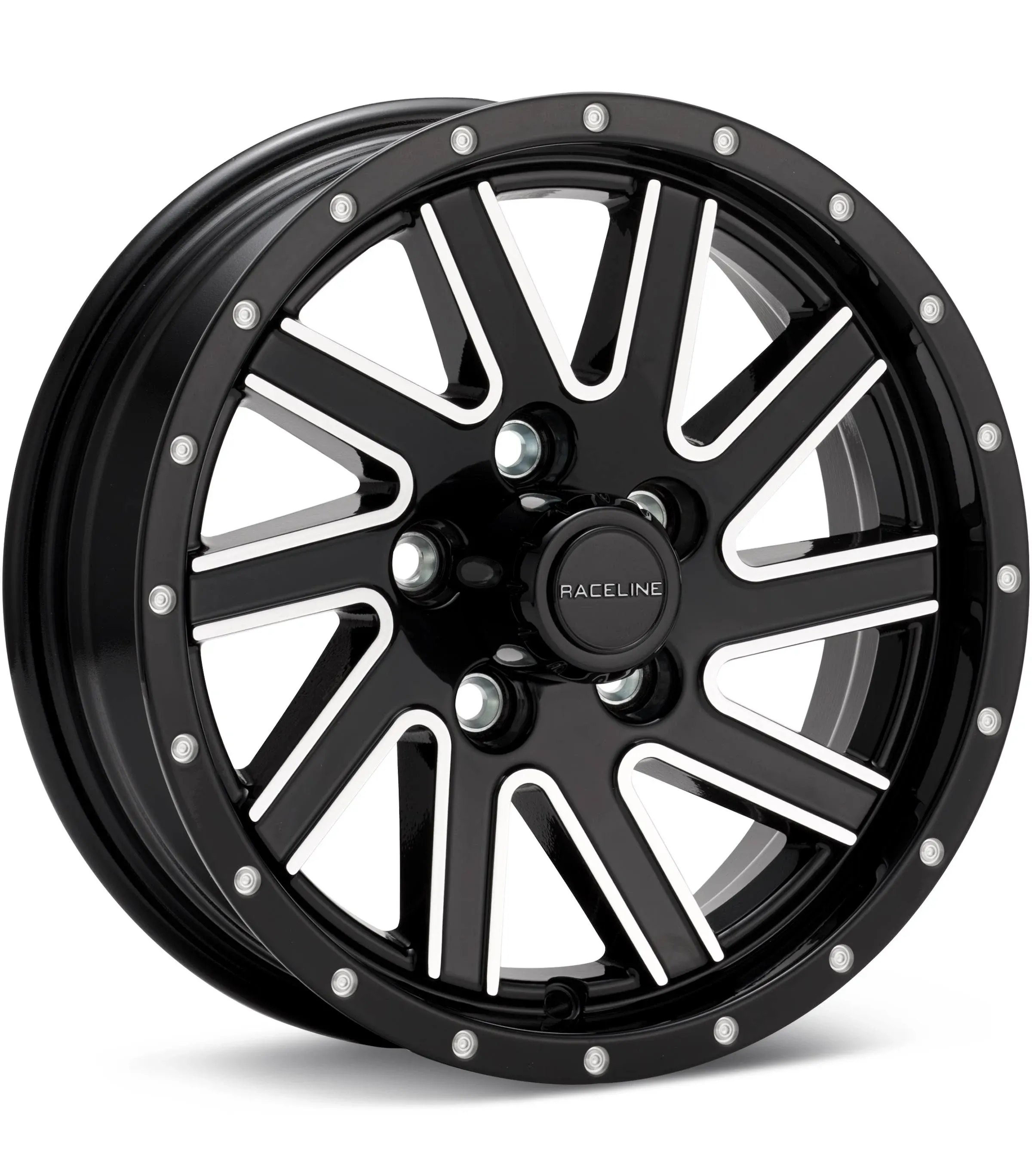 Raceline Wheels Aluminum Trailer Wheels 820 TWISTED Gloss Black Machined, 15X6" 6X139.7 Bolt Pattern 0mm Offset/(3.5"B/S), 10 Spoke Twist Design, Utility, Boat Trailer Automotive Wheels