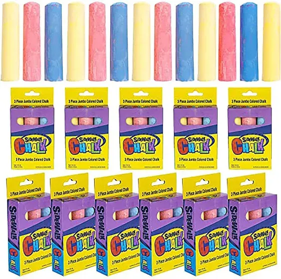 4E's Novelty Sidewalk Chalk Party Favors for Kids. 12 Boxes with 3 Jumbo Chalk in Each Box, Bulk Sidewalk Chalk Individual Packs for Kids, Spring