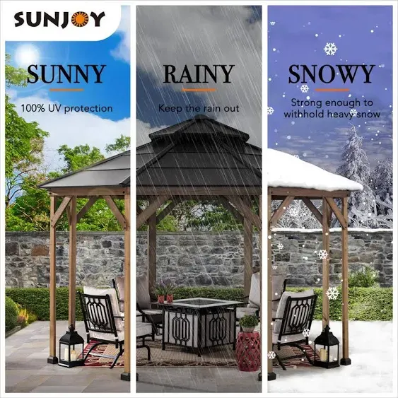 Sunjoy 13 ft. x 13 ft. Cedar Framed Octagon Gazebo with Black Steel 2-Tier Hardtop Roof