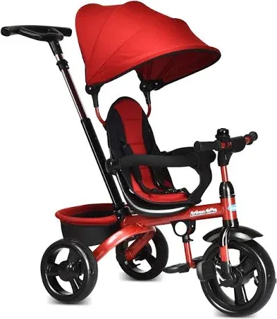 INFANS Kids Tricycle, 4 in 1 Stroll Trike with Adjustable Push Handle, Suitable for 10 Months to 5 Years, Red