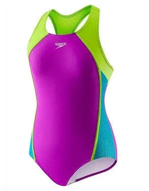 Speedo Girl's Swimsuit One Piece Mesh Splice Thick Strap