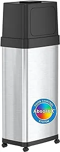 iTouchless 24 Gallon Dual Push Open Trash Can with Wheels and AbsorbX Odor Filter, 91 Liter Swing Flip Doors Rectangular Stainless Steel Garbage Bin, Perfect for Restaurant, Business, Home Kitchen