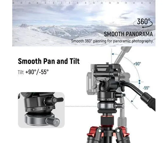 NEEWER Tripod Fluid Head with ±10° Leveling Base (43mm Dia.) Vertical/Horizontal Shooting Switch, Compact Metal Pan Tilt Video Head with Arca QR Plate, Telescopic Handle, Max Load 8.8lb/4kg, GM30