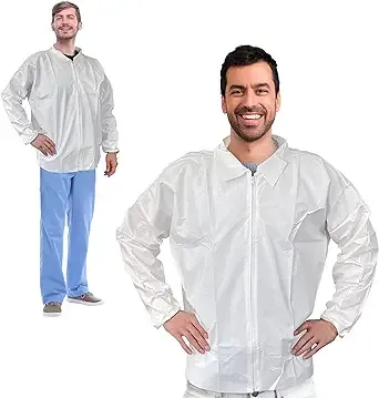 EZGOODZ Waterproof Disposable Lab Jackets. Pack of 10 White Medium Microporous 65 ...