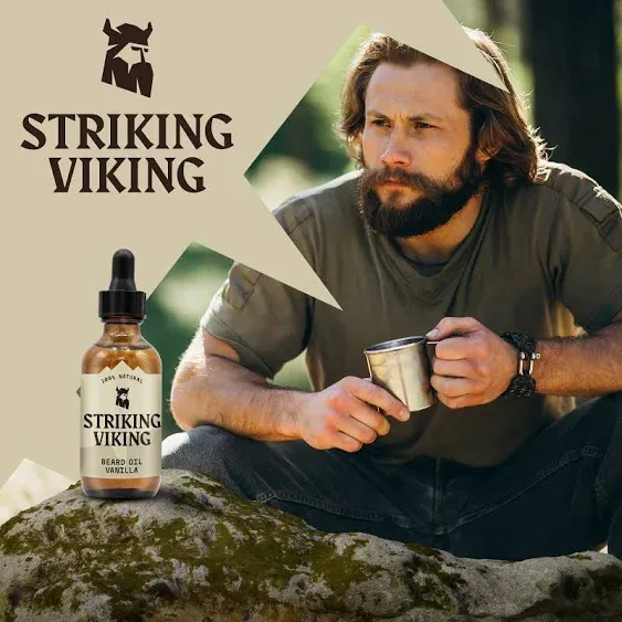 Striking Viking Vanilla Beard Oil for Men - Naturally Derived Conditioner with Argan & Jojoba Oils for Softening, Moisturizing and Growth (2 Oz)