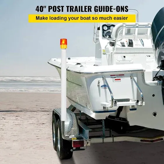 Boat Trailer Guide-ons, 40", 2PCS Steel Trailer Post Guide on, Trailer Guides with PVC Pipes, Mounting Hardware Included, for Ski Boat, Fishing Boat or Sailboat Trailer, White