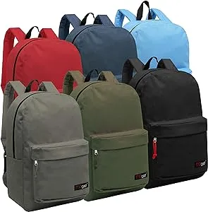 MGgear 16.5 Inch Basic School Backpacks in Assorted Black, Gray, Olive, Navy, Red, and Blue Solid Colors, Student Bookbag or Travel Backpack Wholesale Bulk Case of 24