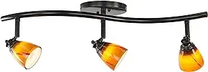 3 Lights Adjustable Track Lighting Kit - Dark Bronze Finish - Amber Glass Track Heads - GU10 Bulbs Included. D268-23C-DB-AMS