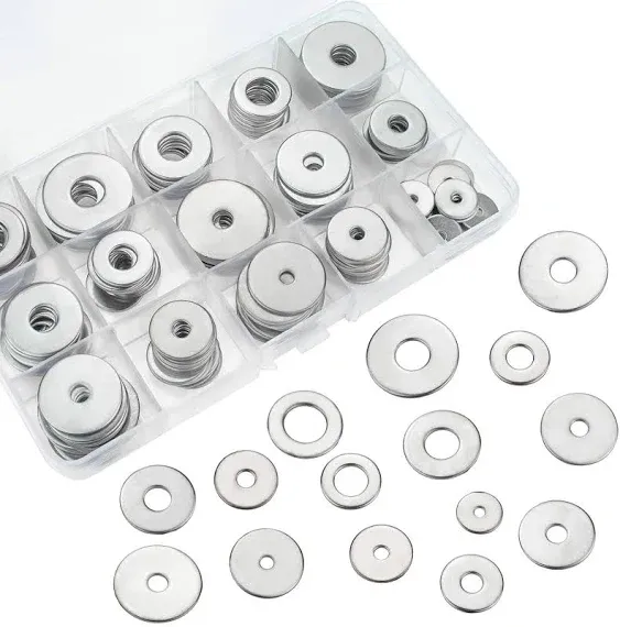 304 Stainless Steel Large Fender Washer Assortment Kit 200 Pieces, 15 Sizes - M3 M4 M5 M6 M8 M10 M12