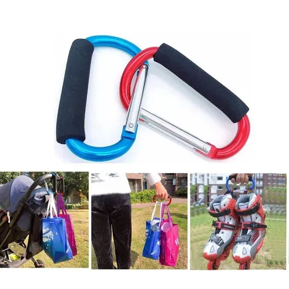 Stroller Hooks, 2 Pack 5.4&#034; Aluminum Steel Large Carabiner - Stroller... 