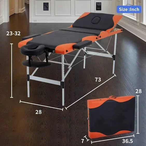 BestMassage Massage Table Massage Bed Spa Bed 84 inch Height Adjustable 3 Fold Aluminium Massage Table W Face Cradle Carry Case Portable Fac