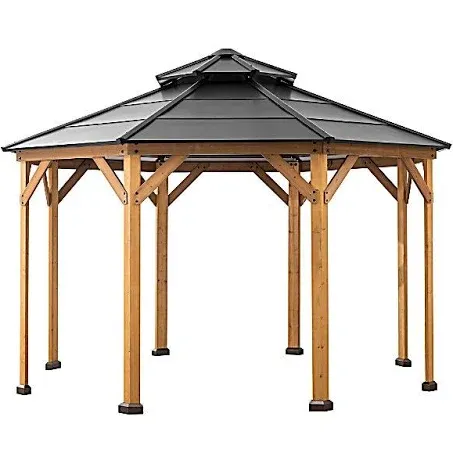 Sunjoy 13 ft. x 13 ft. Cedar Framed Octagon Gazebo with Black Steel 2-Tier Hardtop Roof