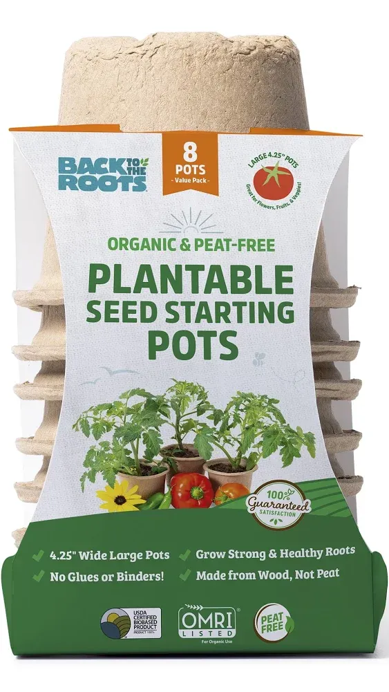 Back to the Roots Organic & PLANTABLE 4.25" Wide Seed Starting POTS (8 CT)