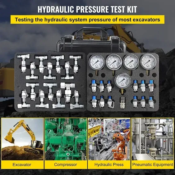 VEVOR Hydraulic Pressure Test Kit 5 Gauges 13 Couplings 14 Tee Connectors 600bar