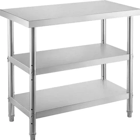 VEVOR Outdoor Food Prep Table, 24x14x33 in Commercial Stainless Steel Table, 2 A