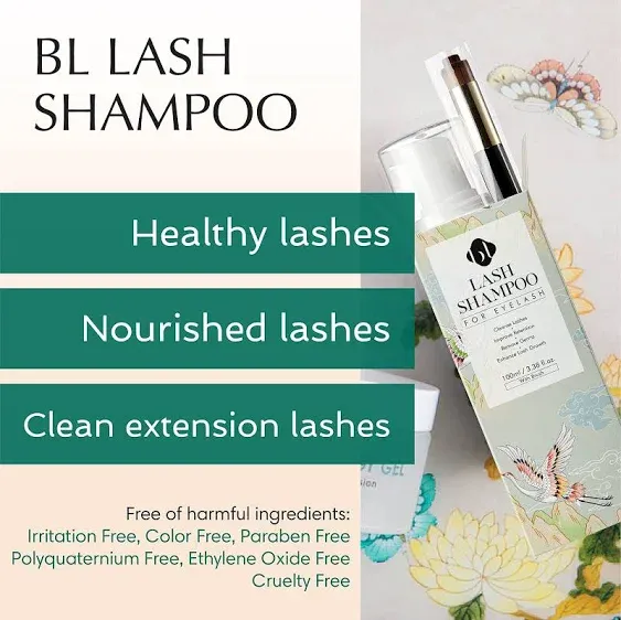 BL Lashes Eyelash Extension Shampoo+ Brush, Eyelid Foaming Cleanser, Gentle Wash for Natural Lash and Lash Bath for Lash Extensions, Makeup Remover for Salon and Home (100ml)