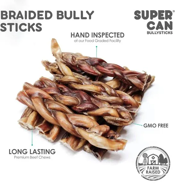 Supercan Bully Sticks for Dogs 6" (10 Count) -100% Natural Farm Raised Beef Dog Chews. Free Range Grass Fed Non-GMO Treats for Dogs