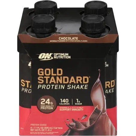 Optimum Nutrition‏, שייק חלבון Gold Standard, בטעם שוקולד, 4 קרטונים, 325 מ"ל (11 אונקיות נוזל) כל אחד