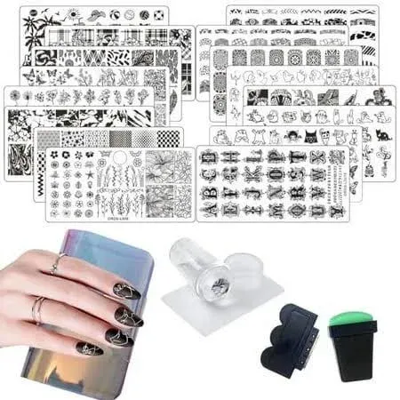 Vnc 21 Pcs Nail Stamp Plates Set 16 Plate 2Stamper and 2 Scraper 1storage Bag ...