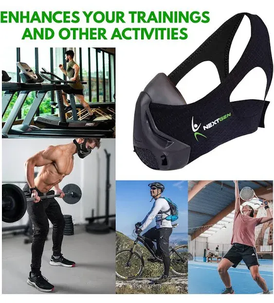 NEXTGEN Workout Mask High Altitude Cardio Breathing & Respiratory Strength Trainer 24 Oxygen Deprivation Levels, 8 Replaceable Carbon Filters Sport Elevation Vented Respirator for Athletes