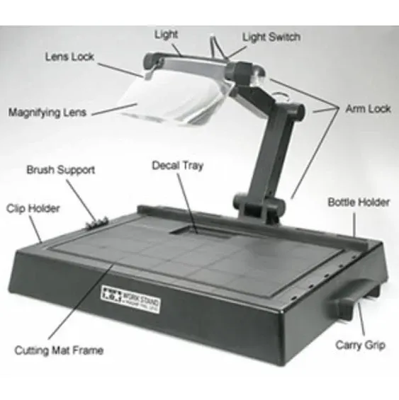 TAMIYA MODEL WORKSTATION TRAY &amp; ORGANIZER w/ MAGNIFIER AND LIGHTING TAM74064 NEW