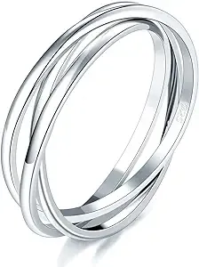 BORUO 925 Sterling Silver Ring, Fidget Ring Anxiety Ring, Triple Row Rolling Interlocking Stacking Rings, High Polish Rings for Women, Men Each Band Width 1.8mm Size 4-12