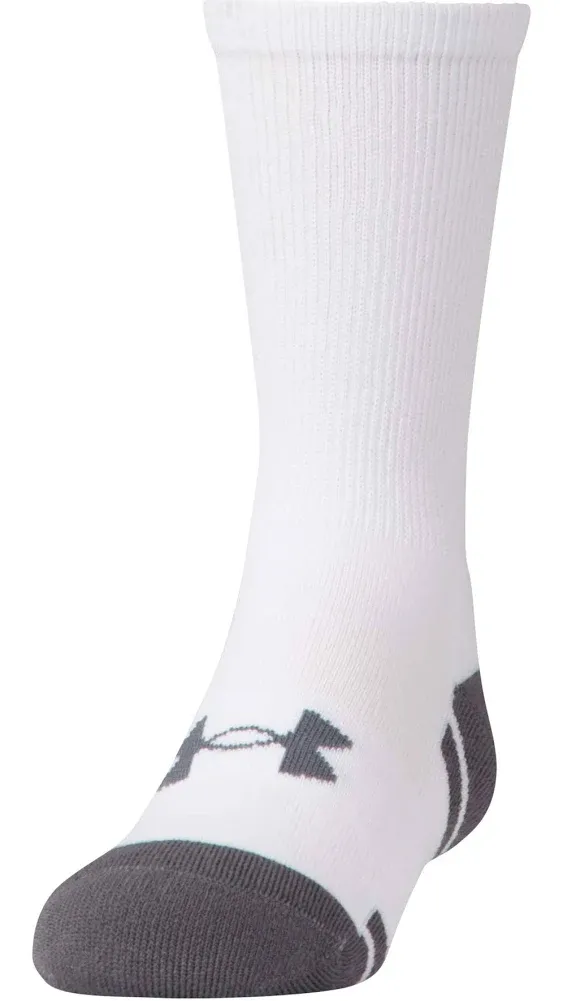 UA Resistor 3.0 Crew Socks | Youth  | White / Graphite| 6 Pack New Under Arnour