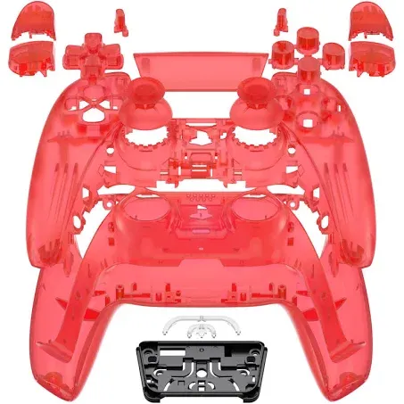 eXtremeRate Full Set Shell with Buttons Touchpad Cover, Clear Red Custom Replacement Decorative Trim Shell Front Back Plates Compatible with p s 5 Controller BDM-030 BDM-040 BDM-050