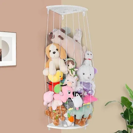 Stuffed Animal Storage Wood Corner Plush Toys Holder with Star Pattern, Length Adjustable Large Hanging Stuffed Animal Toy Organizer Shelf for Nursery Play Room Bedroom Kids Room Furniture