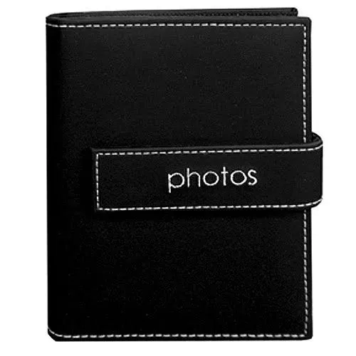 Pioneer Photo Albums EXP-46/BKP 36-Pocket 4 by 6-Inch Embroidered "Photos" Strap Sewn Leatherette Cover Photo Album, Mini, Black