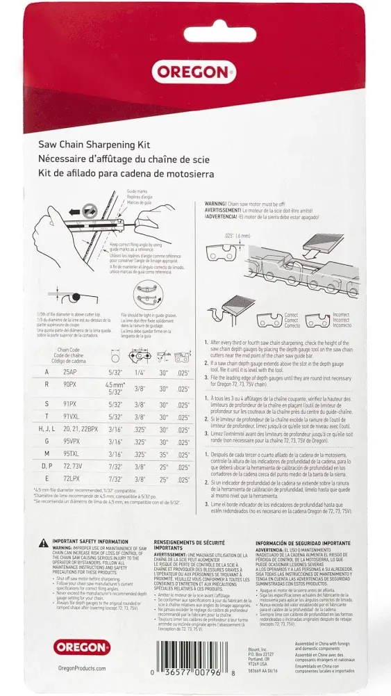 Oregon Chainsaw Sharpening Kit —\xa05/32in. Dia., Model# 38276