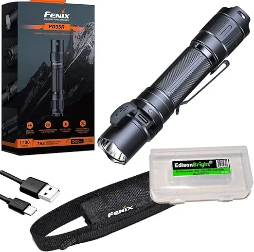 EdisonBright Fenix PD35R 1700 Lumen Rechargeable LED Tactical Flashlight accesory Box