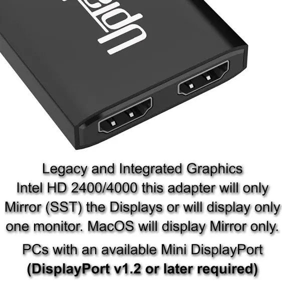 UPTab Mini DisplayPort to Dual HDMI 4K@60Hz Adapter Multi-Stream Transport (MST) Hub, DP to 2X HDMI 2.0