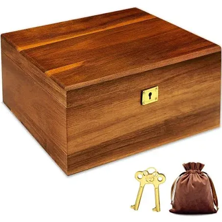 Wooden Storage Box with Hinged Lid and Locking Key Large Premium Solid Acacia Keepsake Chest Box -Storage Space to Organize Jewelry, Toys, and Keepsakes in a Beautiful Wooden Decorative Box