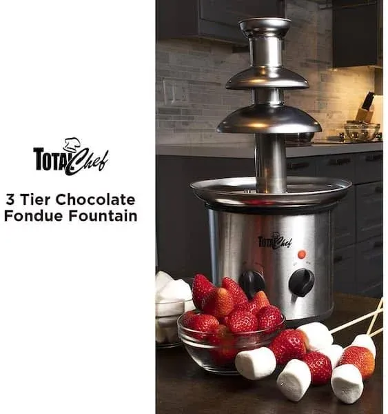 Total Chef 3 Tier Chocolate Fountain, Huge 1.5 lbs (680 g) Capacity, Adjustable Temperature Electric Chocolate Fondue Machine, Easy to Assemble, Ideal for Birthday Party, Buffet, Family Gathering