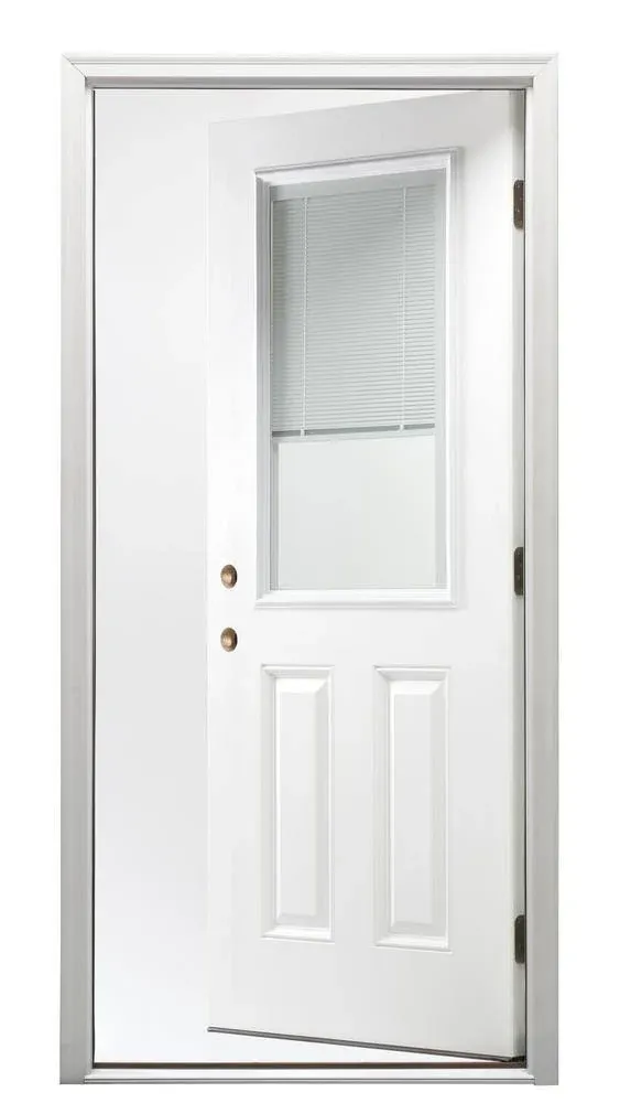 National Door Company EFS684BLFS28L Fiberglass Smooth Primed, Left Hand In-Swing, Prehung Door, 1/2 Lite 2-Panel, Clear Glass with RLB, 32" x 80"