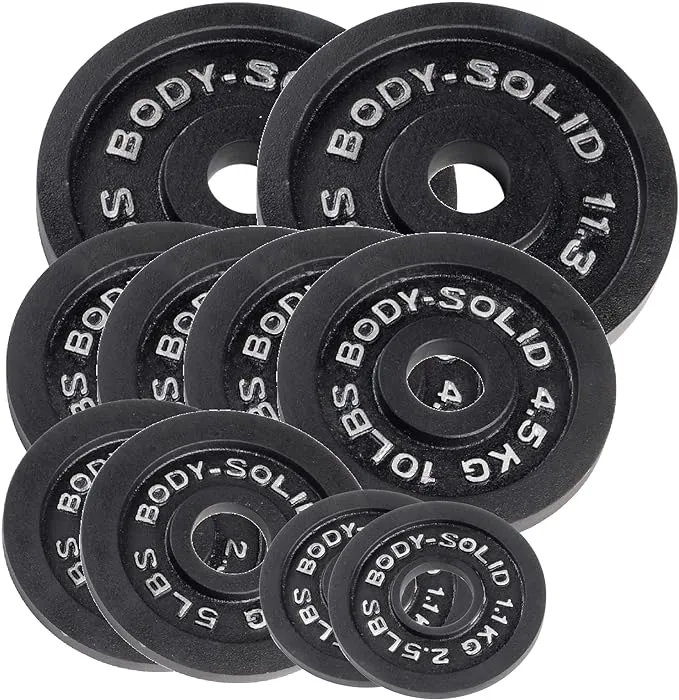 Body-Solid Cast Iron Olympic Weight Plate Set, Free Weights Dumbbell Plates with 2 Inch Standard Hole for All Olympic Barbell Types