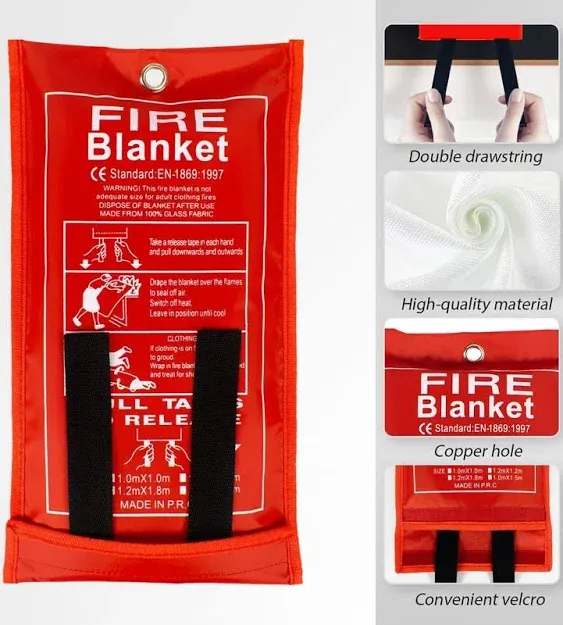 FLASLD Emergency Fire Blanket for Home, 40x40 Inch Fiberglass Fire Blankets Emergency for People, Fire Suppression Blanket for Kitchen, Fire Extinguisher for Home